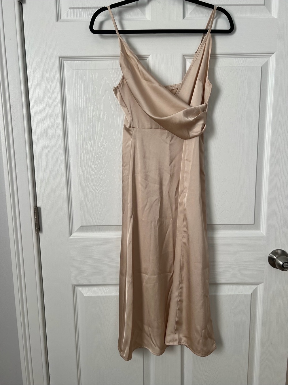 Slip Midi Dress with Draped Cowl Neck in Champagne